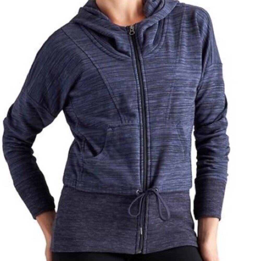 Athleta Tiger Terry Hoodie Front Zip Deep Indigo Blue Jacket